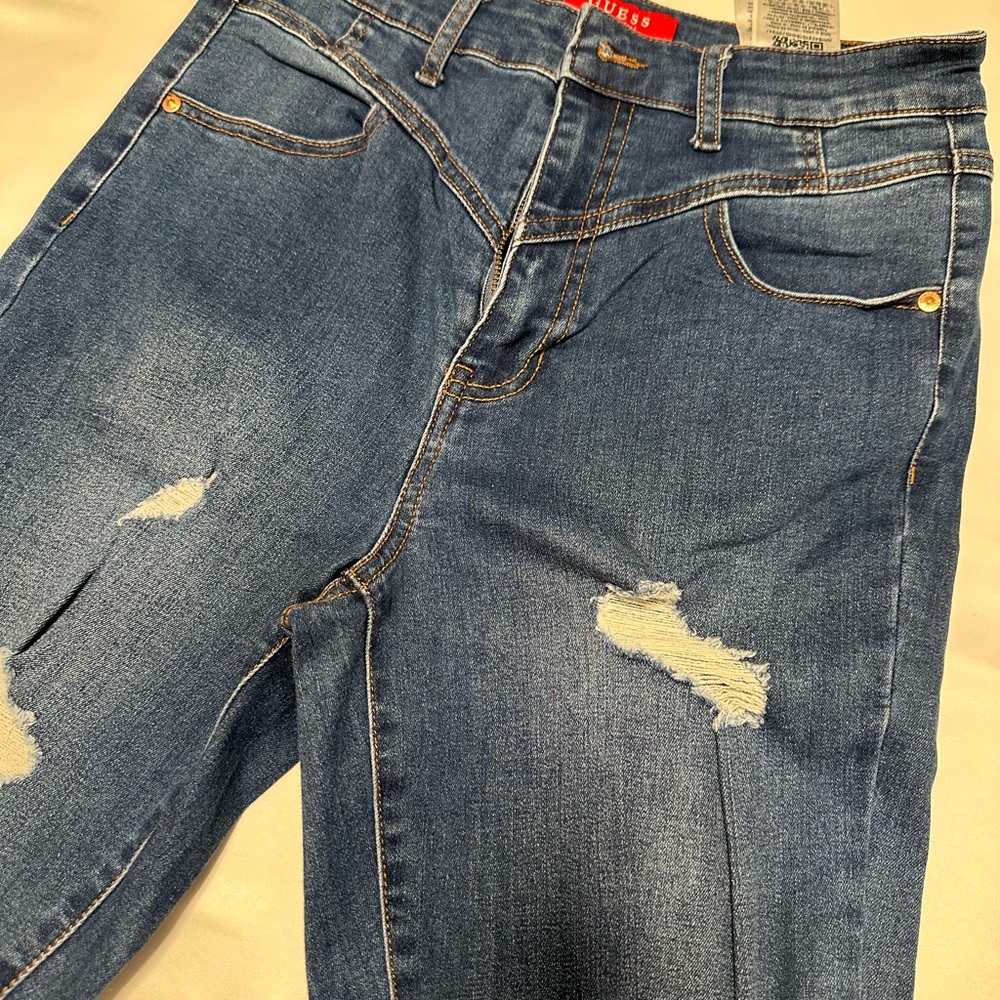 Guess Women's Distressed Blue Skinny Jeans - Picture 3 of 8